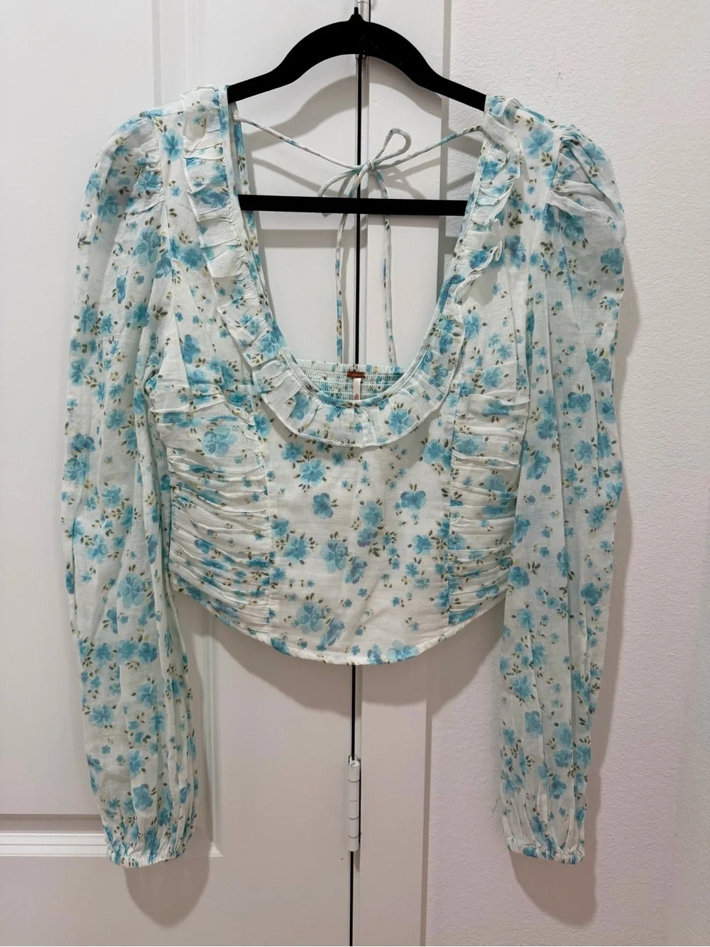 NWT Free People Another Life Printed Top in Light Blue Floral